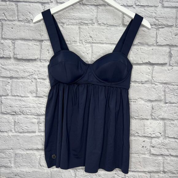 Michael Kors Baby Doll Tankini Swim Top Size S Navy Blue New Slimming Underwire - Picture 2 of 6